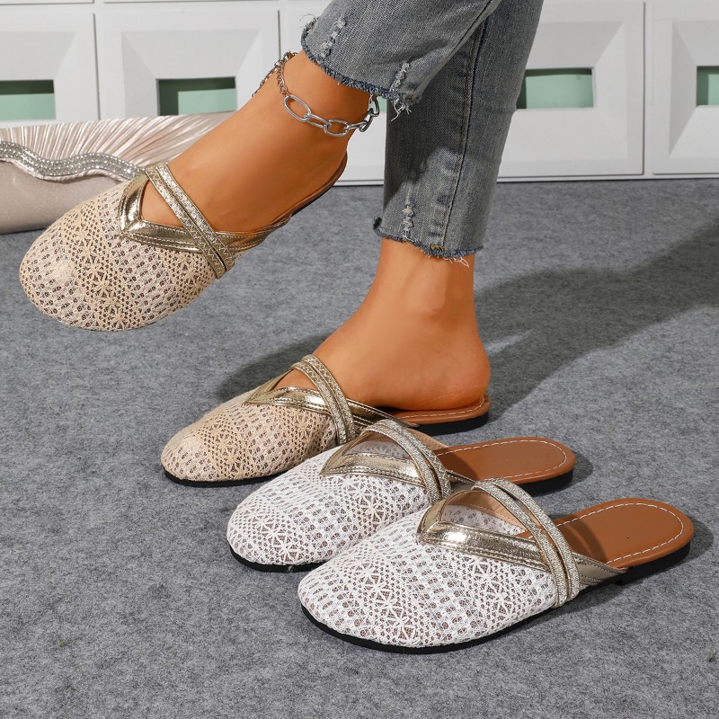 Slip On Mule Flat - شباشب نسائية صيفية مغلقة الأصابع للشاطئ،