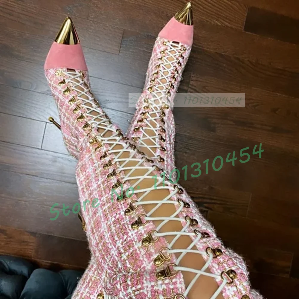 Sock Boot Women - الوردي منقوشة جوفاء أحذية طويلة للنساء