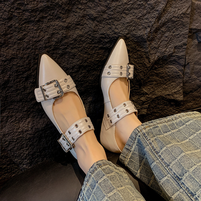 Pointed Toe Flat - حذاء نسائي جديد بإبزيم حزام على