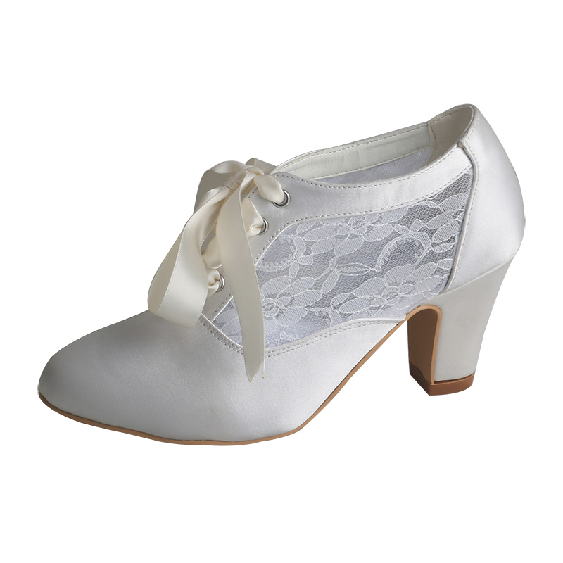 Ribbon Tie Heel - تخصيص كتلة الكعوب أحذية الزفاف أحذية