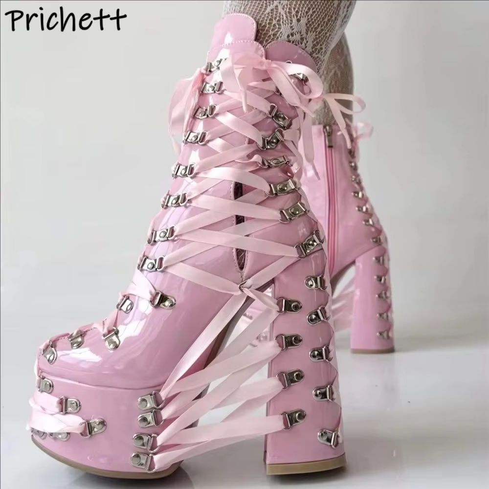 Ribbon Tie Heel - أسود وردي الصليب تعادل حذاء من
