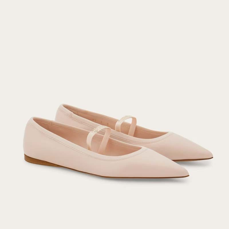 Ribbon Tie Heel - أحذية الباليه النسائية المسطحة للأطفال والكبار