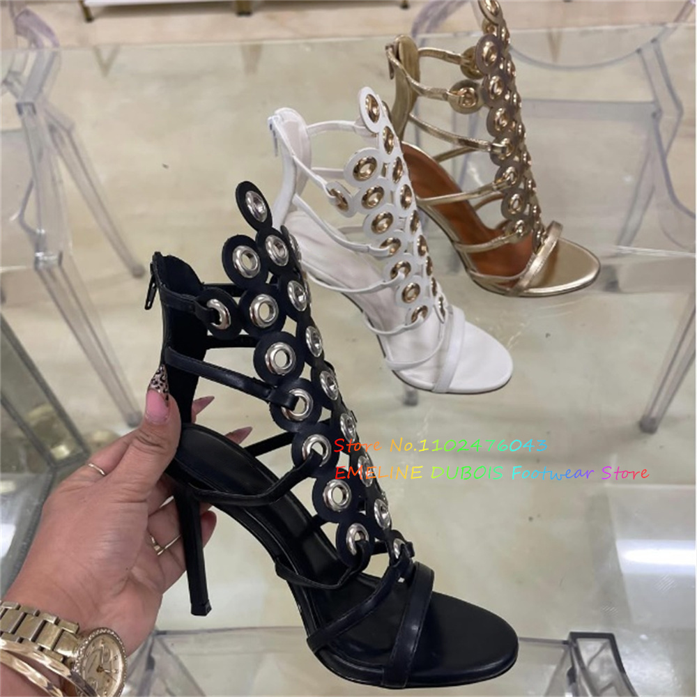 Women'S Shoes Trendy - صنادل نسائية بكعب عالٍ مزينة بحلقات
