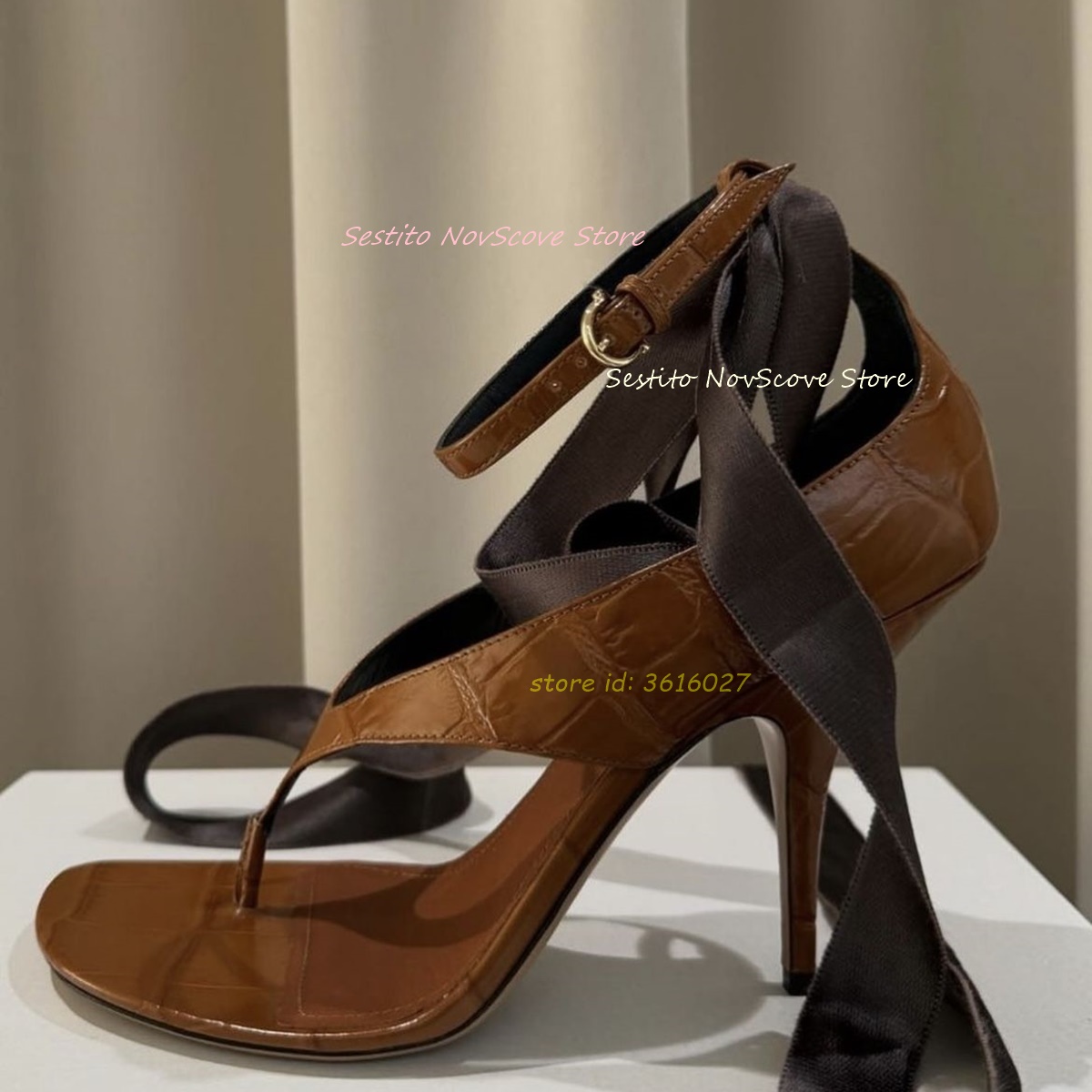 Platform Mule Heel - البني المفتوحة تو الدانتيل يصل الصنادل