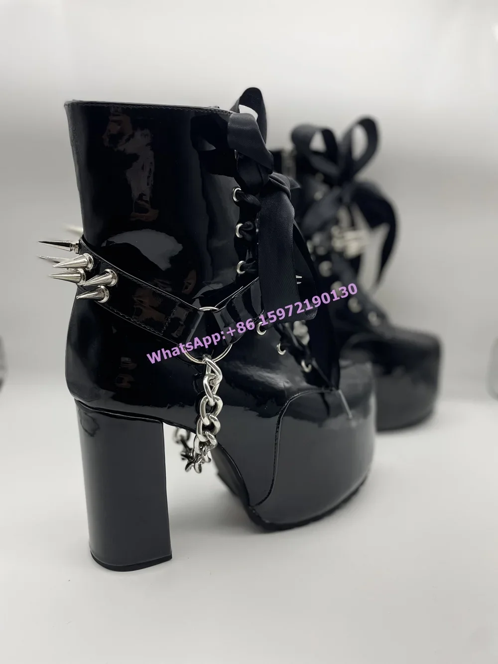 حذاء بوت أسود برباط وشريط، بتص - مراجعة Ribbon Tie Heel وسعره