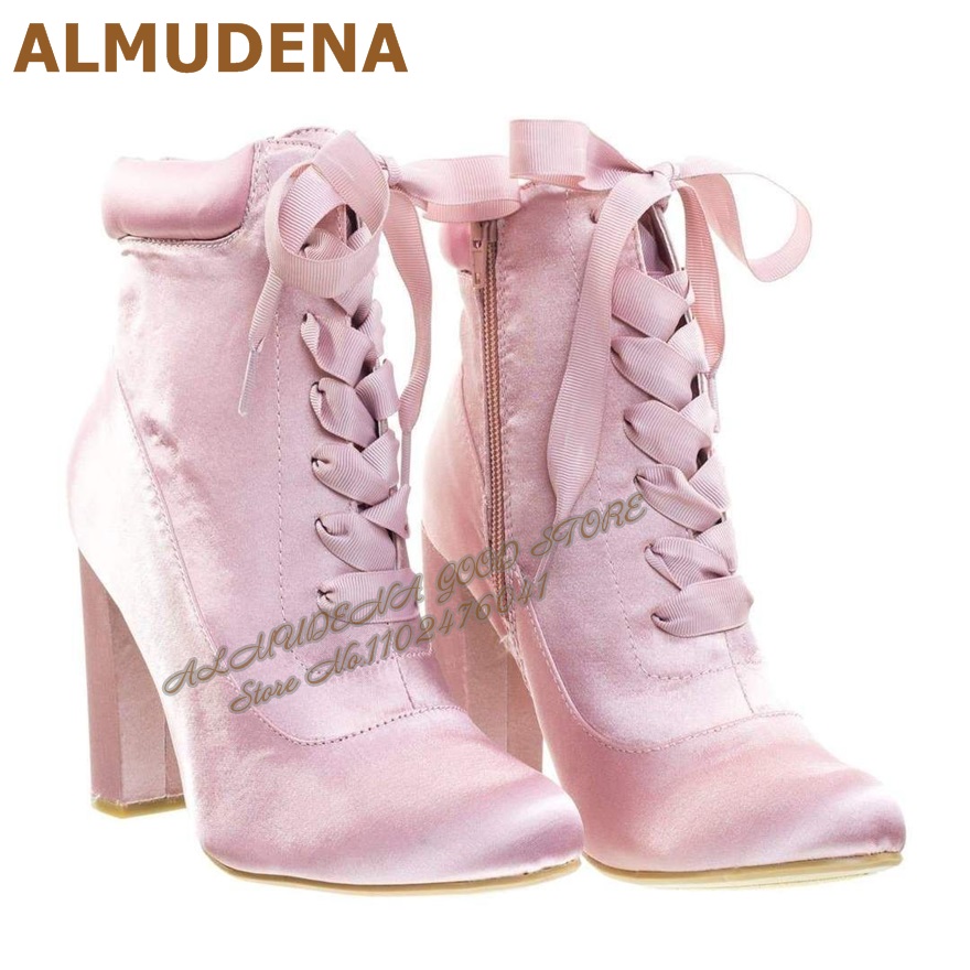 ALMUDENA الوردي الساتان صندل ب - مراجعة Ribbon Tie Heel وسعره
